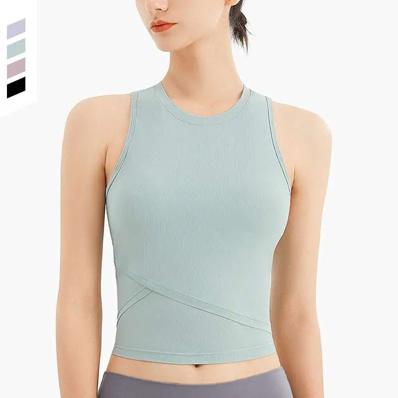 Lavender Ribbed Sleeveless Fitness Vest with Chest Pad