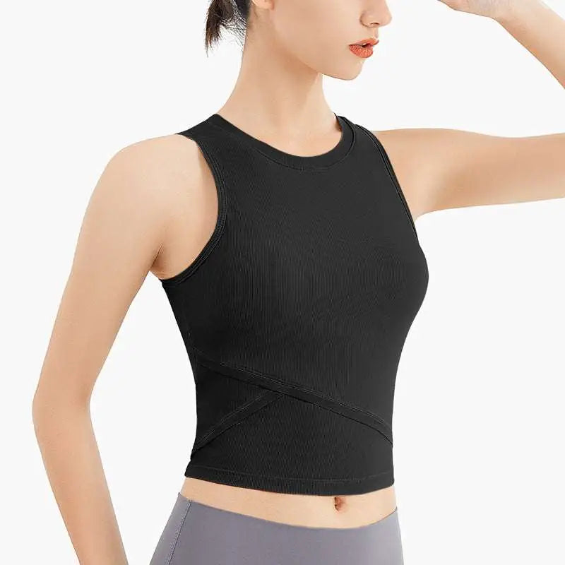 Lavender Ribbed Sleeveless Fitness Vest with Chest Pad