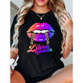 Libra Queen Print Rainbow Lips Cotton T-Shirt