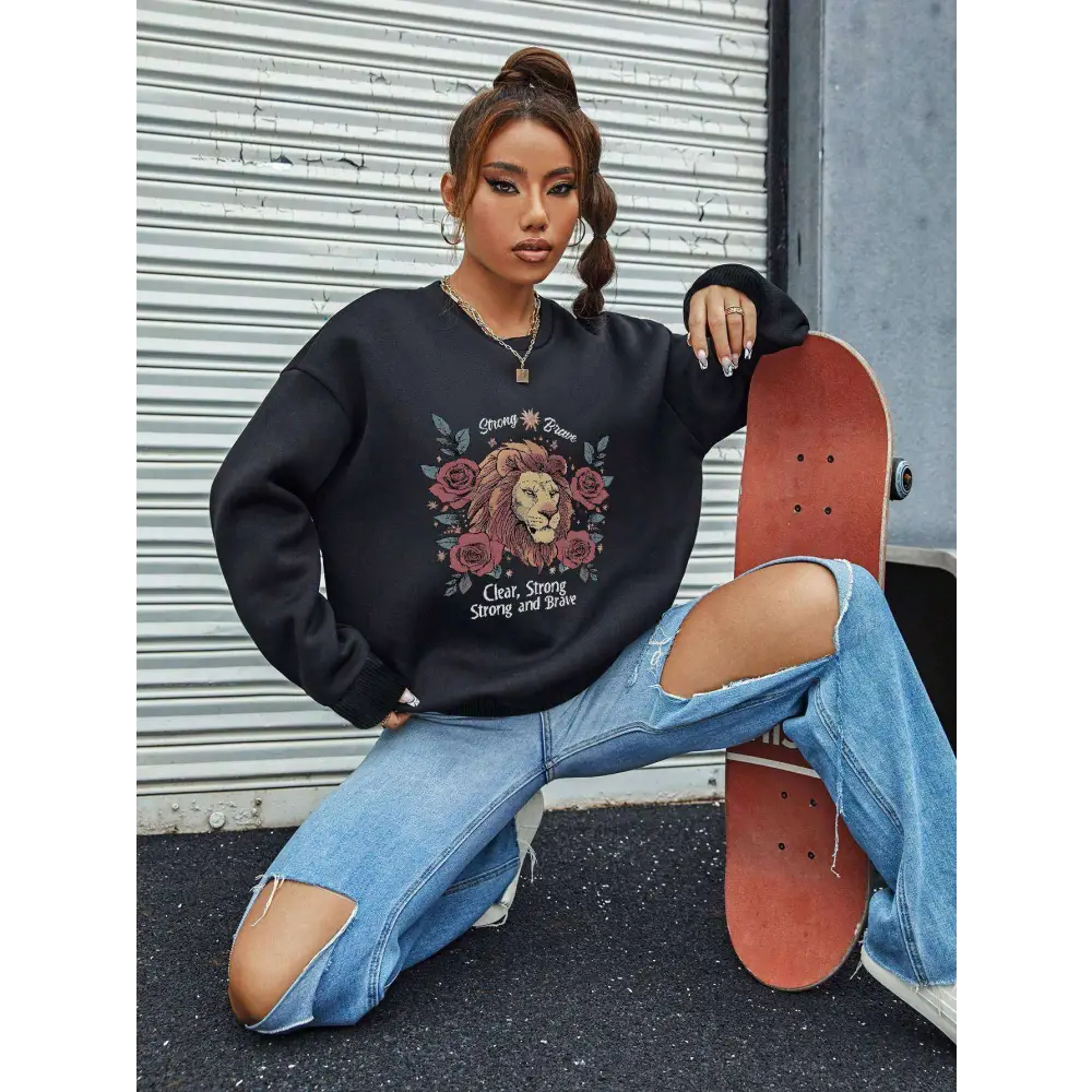 Lion Rose Regular Fit Long Sleeve Sweatshirt