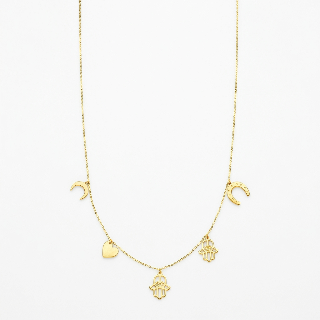14K Yellow Gold Necklace with Polished Charms