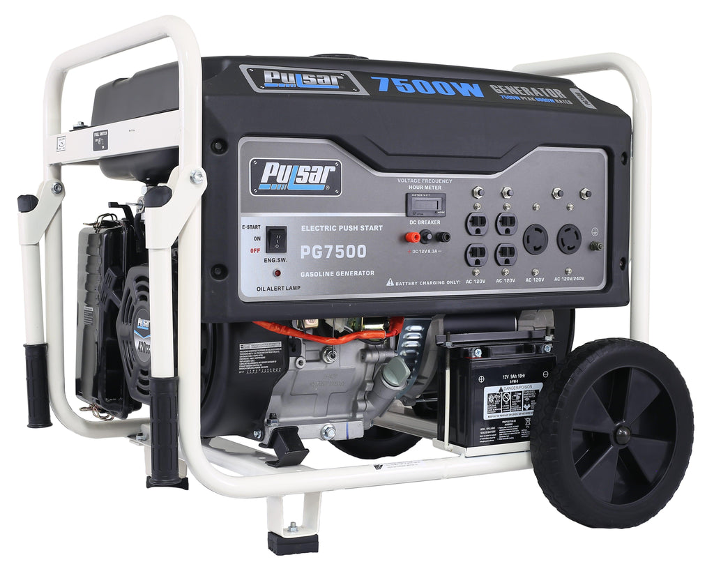 Pulsar 7500W Gas Powered Portable Generator with Electric Start and 240V Output