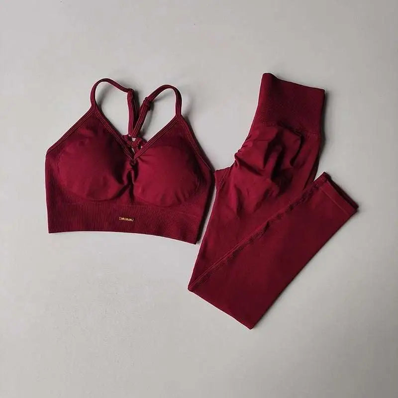 Maroon Sports High Waist Tight Seamless Suit