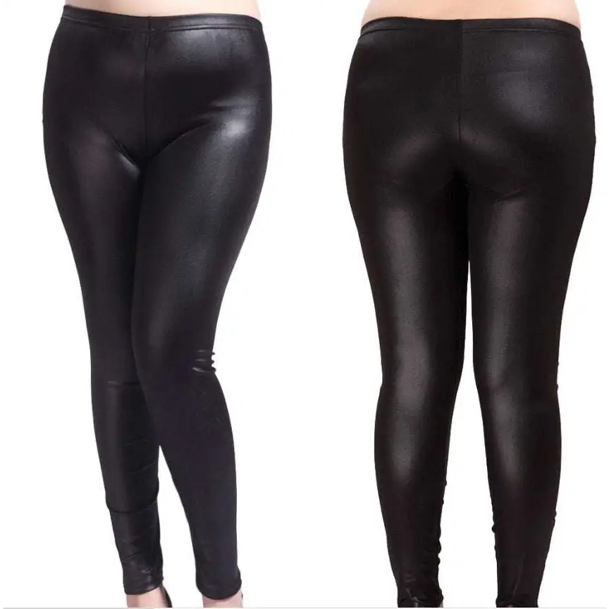 Matte Feet Elastic Plus Size Faux Leather Leggings