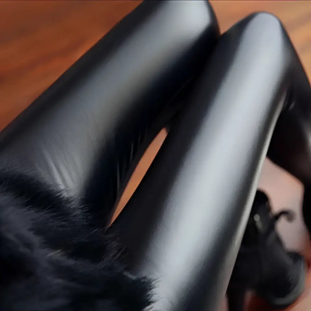 Matte Feet Elastic Plus Size Faux Leather Leggings