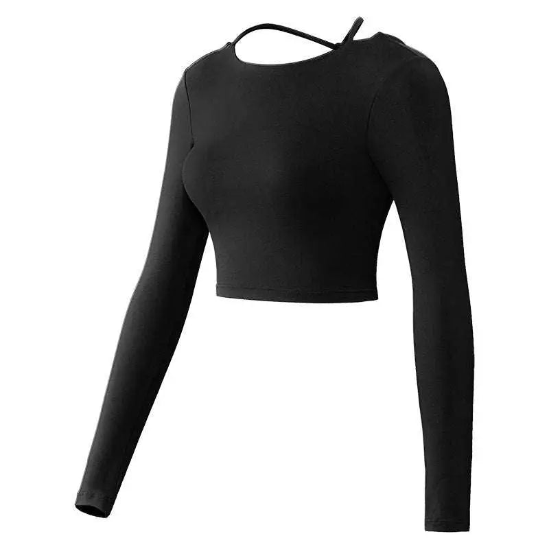 Mauve Crisscross Strap Long Sleeve Yoga Crop Top