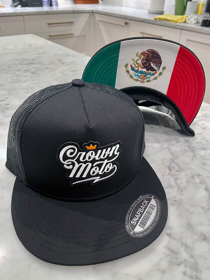 Crown Moto Script Patch Mexican Flag Snapback Trucker Hat