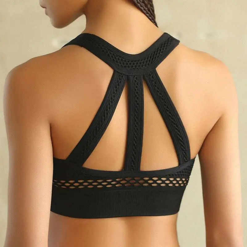 Navy Blue Mesh Ribbed High Impact Sports Bra