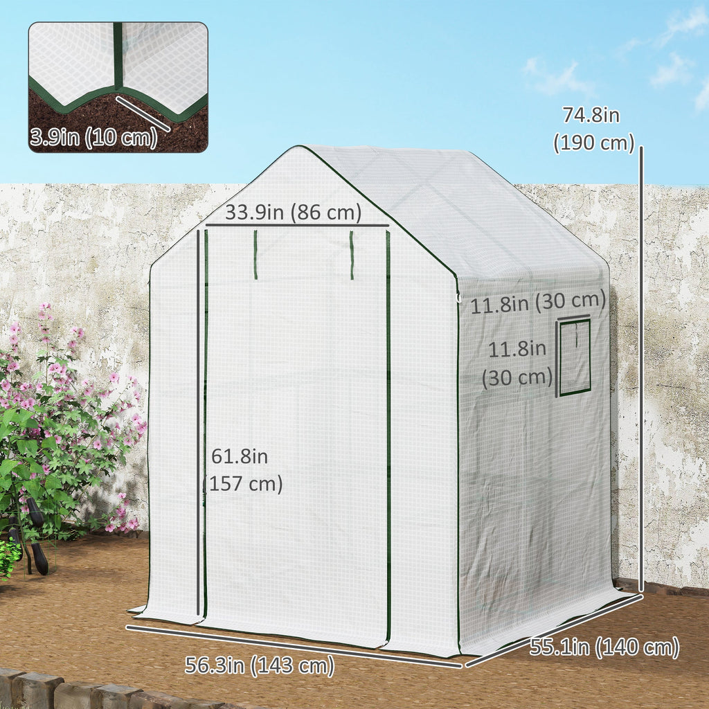 4.6' x 4.7' Walk-In Greenhouse with Flower Rack Shelves