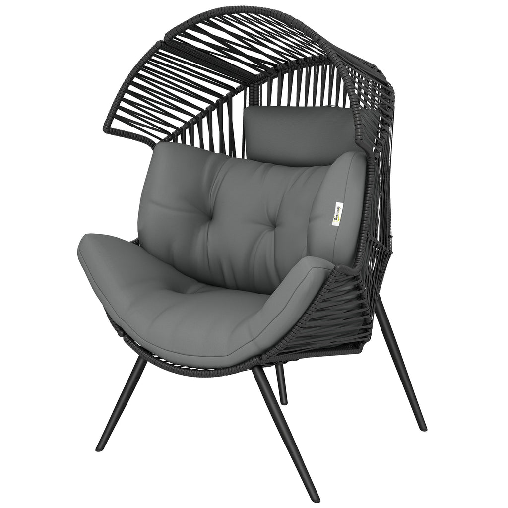 Wicker Rattan Egg Chair with Headrest and Adjustable Pads