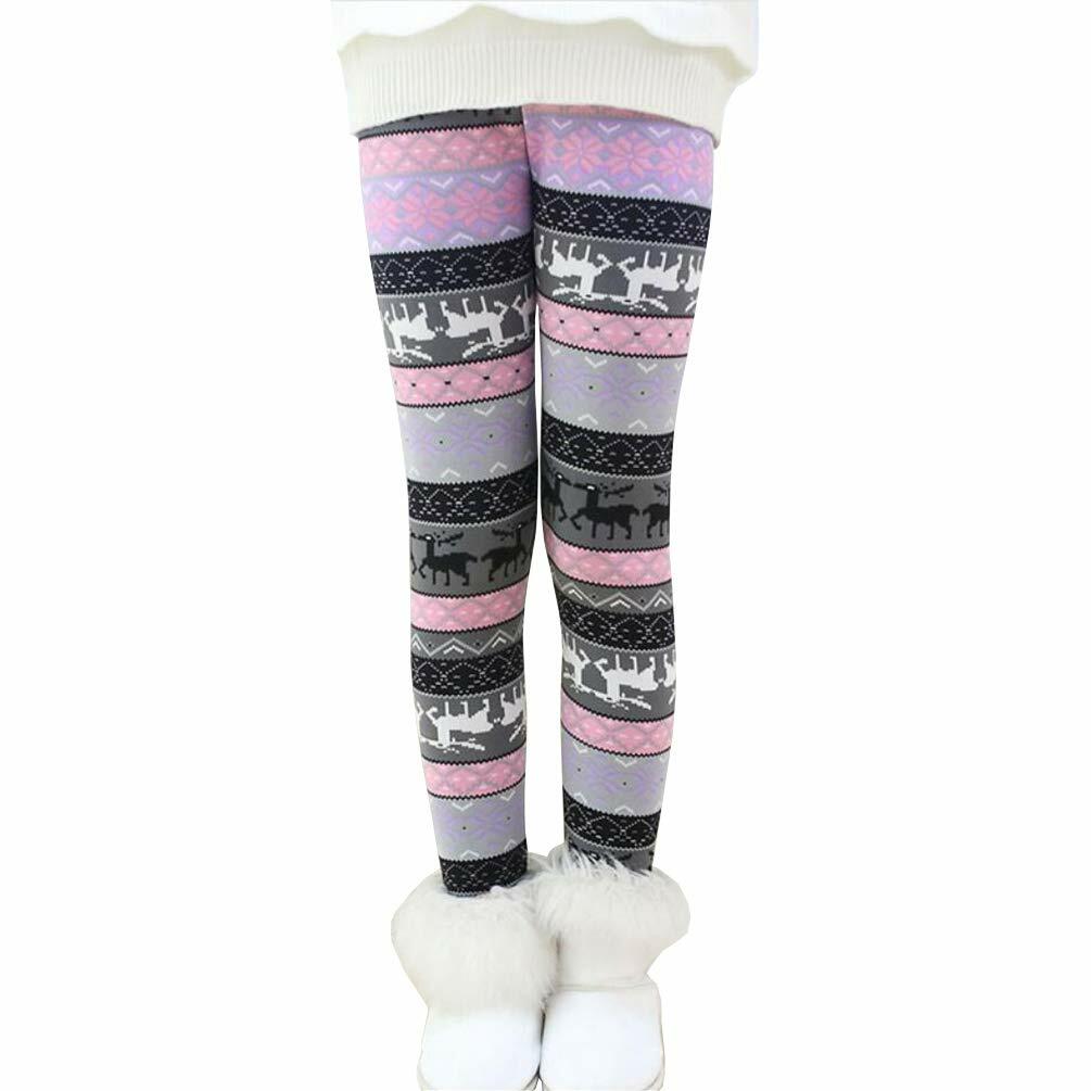 Rysly Girls Winter Thick Warm Fleece Lined Leggings Purple Elk Size 120