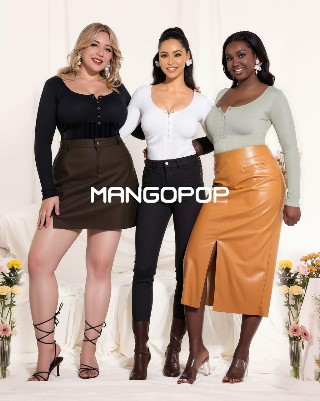MANGOPOP Ribbed Long Sleeve Bodysuit Thong Seamless Tummy Control Black Size M