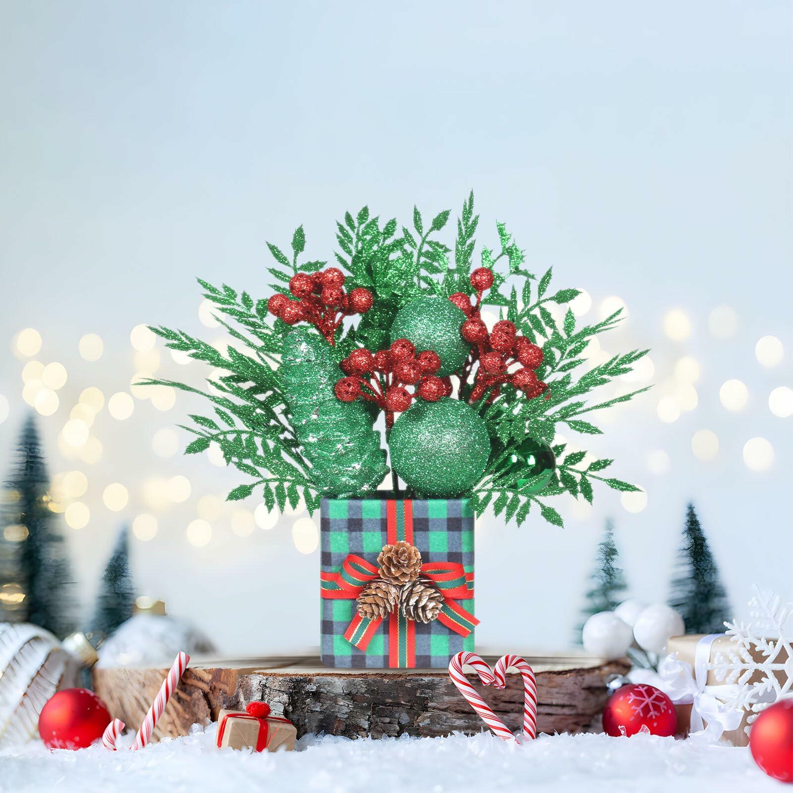 Super Holiday Mini Buffalo Check Plaid Green Glitter Christmas Tree - Tabletop