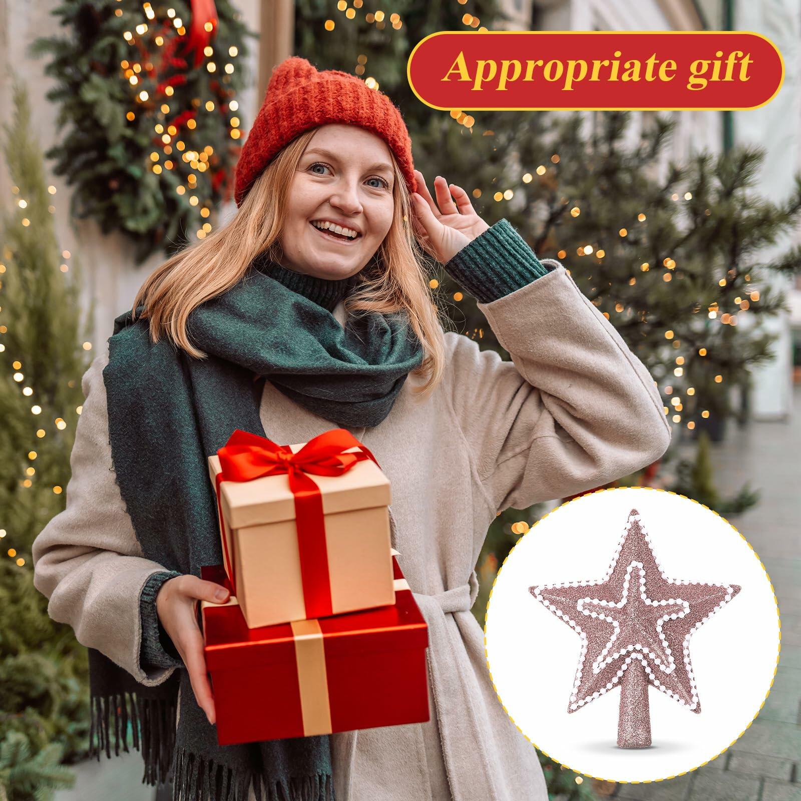 Hollowfly 4" Glitter Mini Star Christmas Tree Topper Rose Gold Pearl