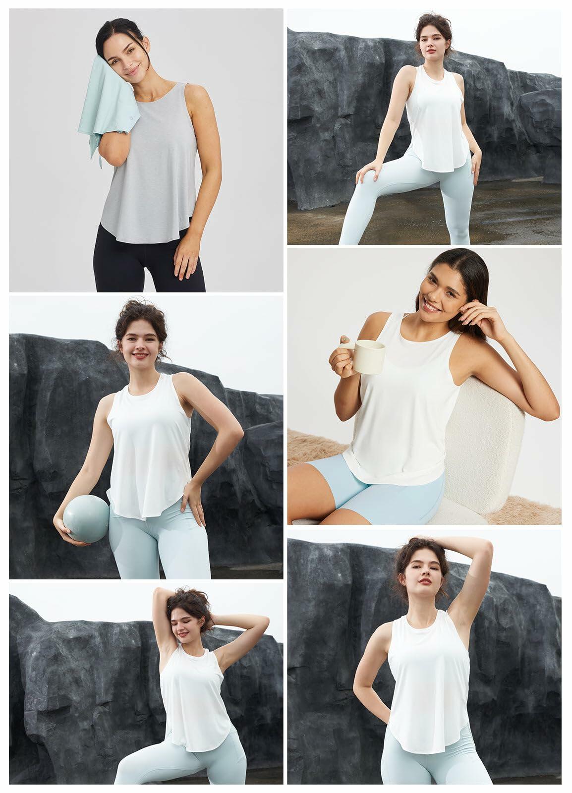 baleaf Women's White Sleeveless Workout Yoga Tank Top Loose Fit Size L