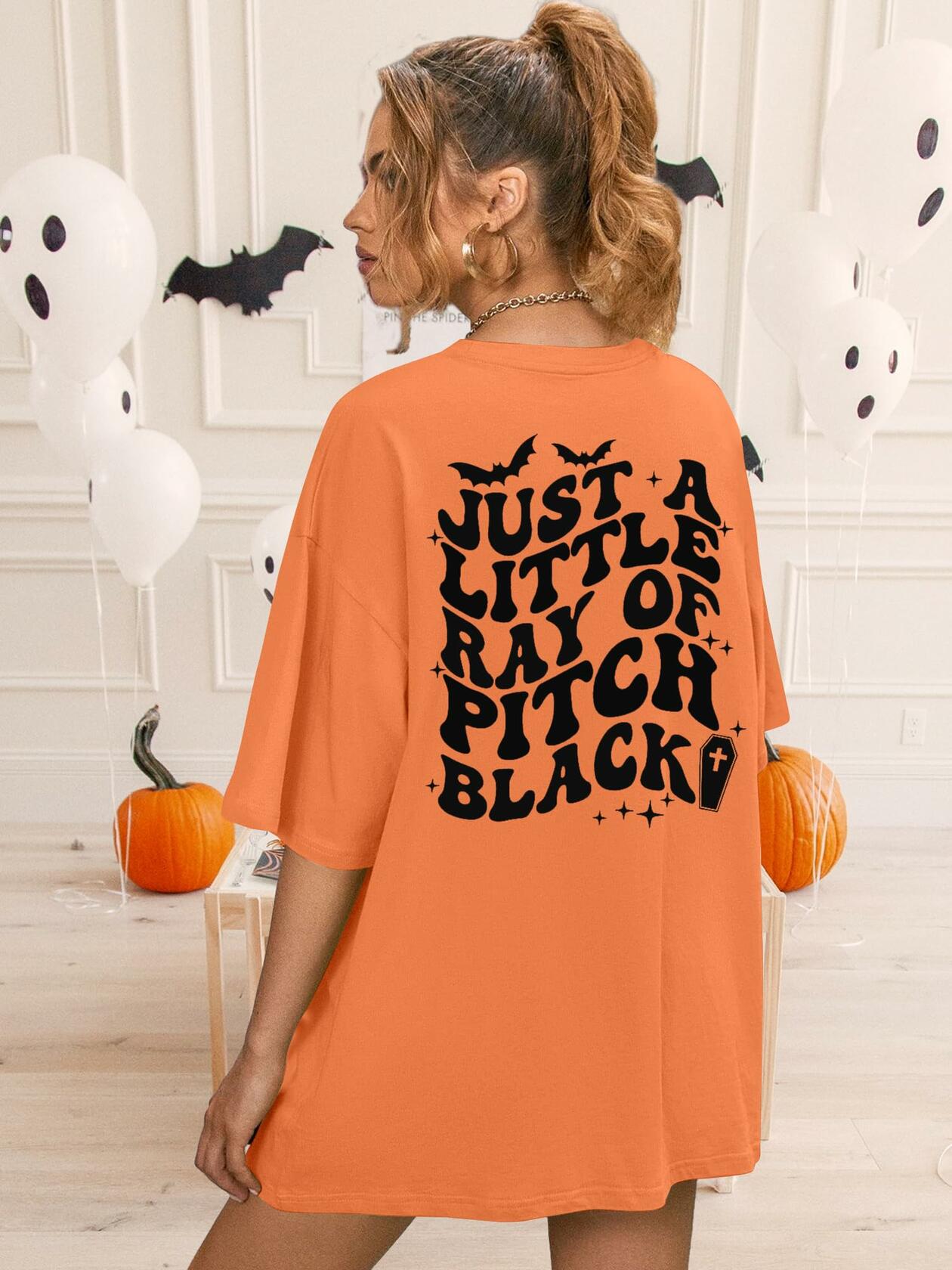 Just A Little Ray Pitch Black Halloween T-Shirt Funny Oversized Tee Size S