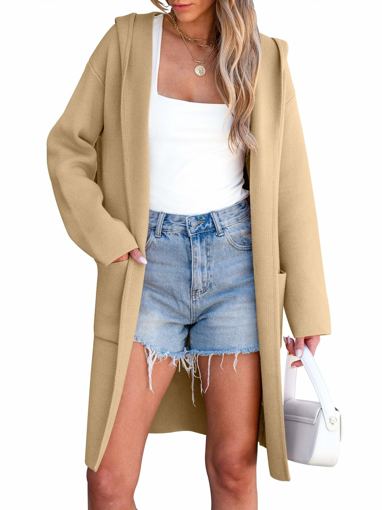 ANRABESS Oversized Knit Hoodie Cardigan Sweater Coatigan Women Size S