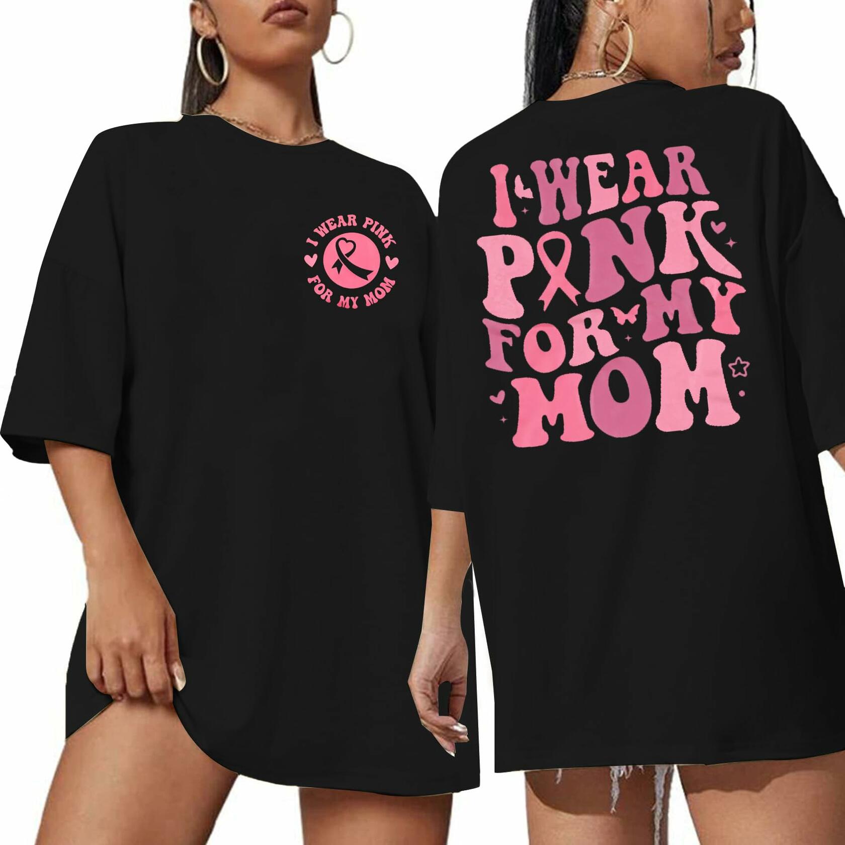 FASHGL I Wear Pink for My Mom T-Shirt Women Breast Cancer Awareness Light Pink S
