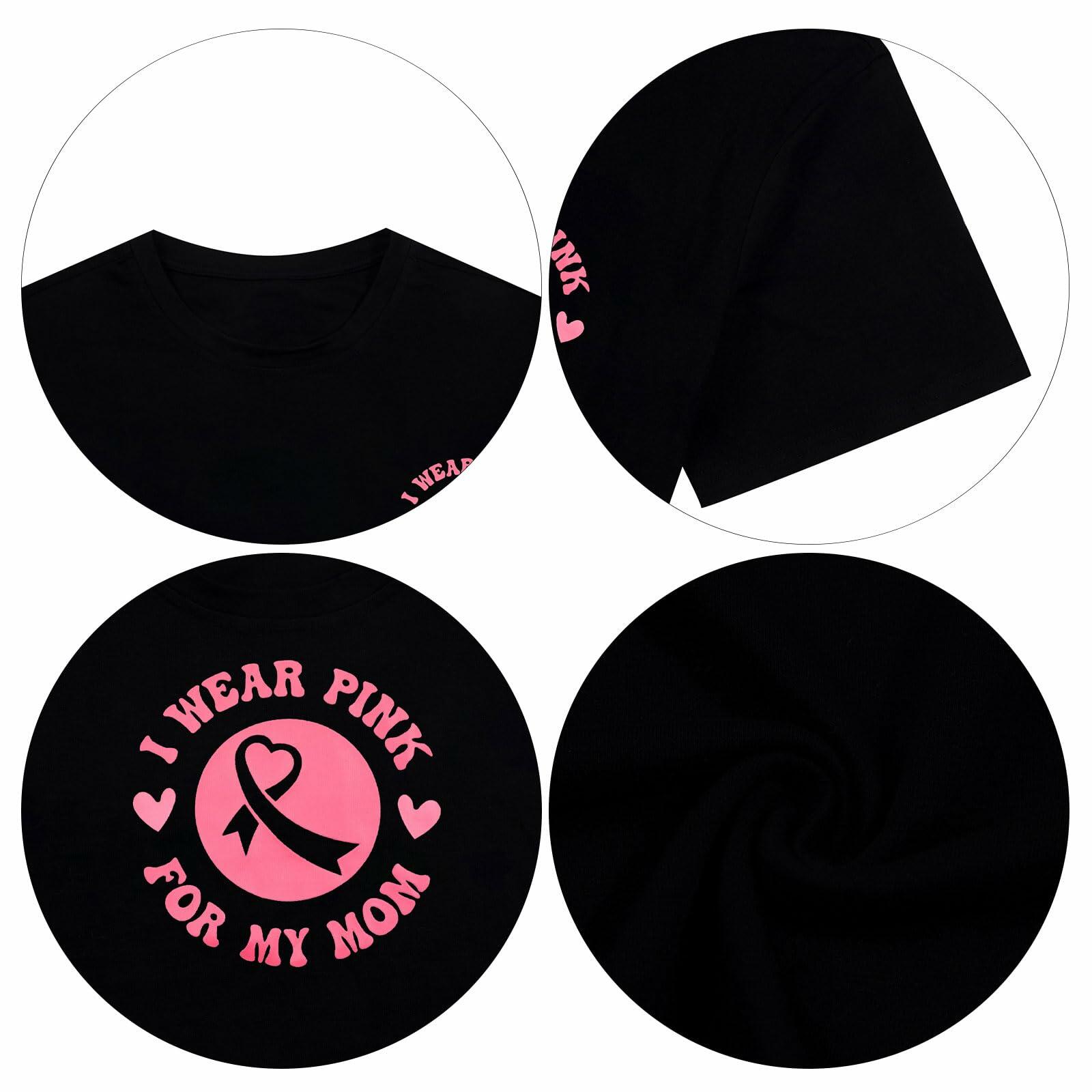 FASHGL I Wear Pink for My Mom T-Shirt Women Breast Cancer Awareness Pink - XL