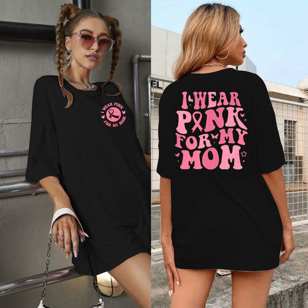 FASHGL I Wear Pink for My Mom T-Shirt Women Breast Cancer Awareness Pink - XL