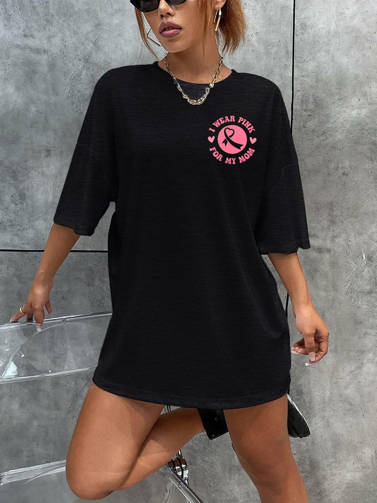 FASHGL I Wear Pink for My Mom T-Shirt Women Breast Cancer Awareness Pink - XL
