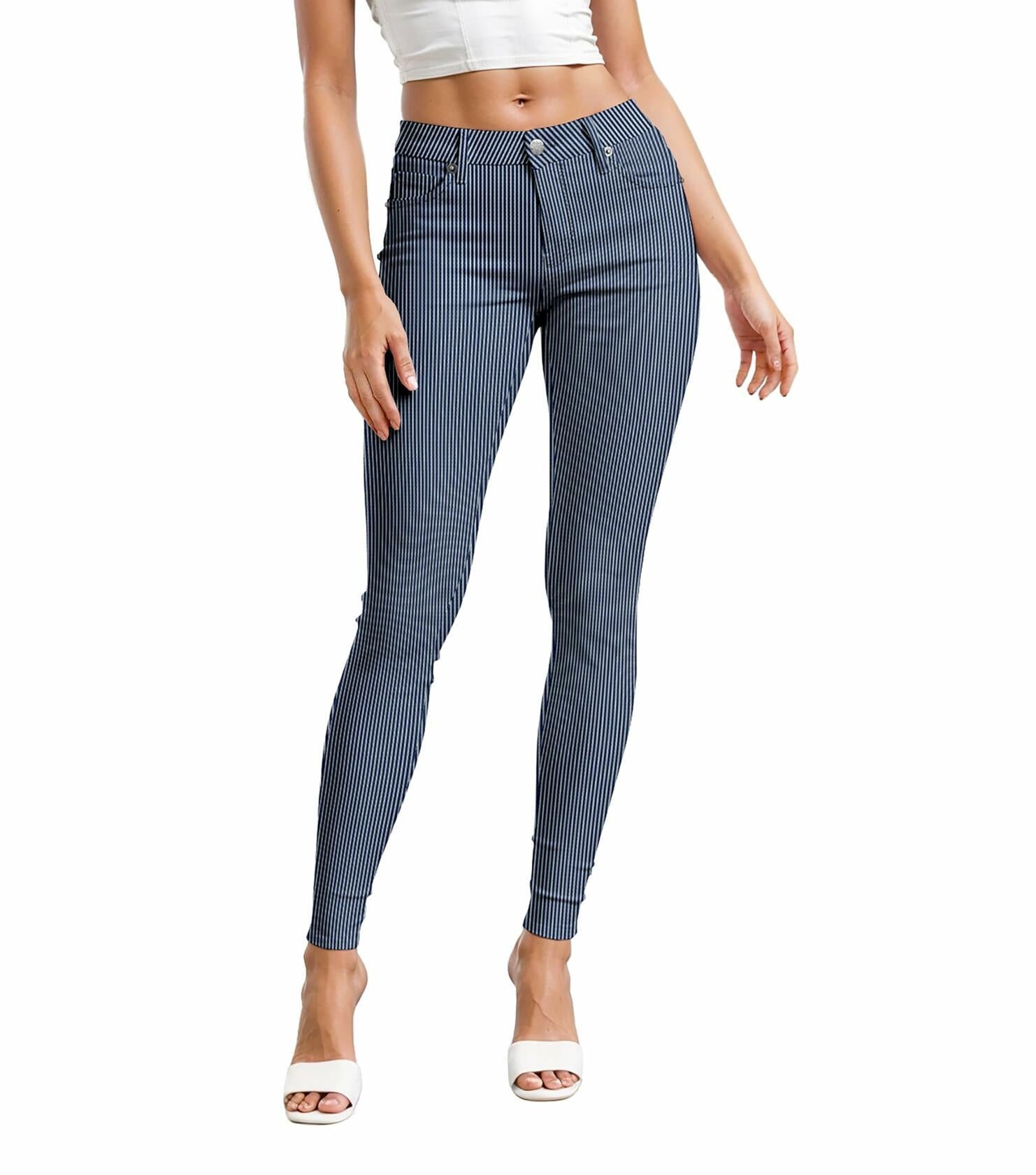 Hybrid & Company Womens Comfy Stretch Denim 5 Pocket Jeans Blue White Size 24
