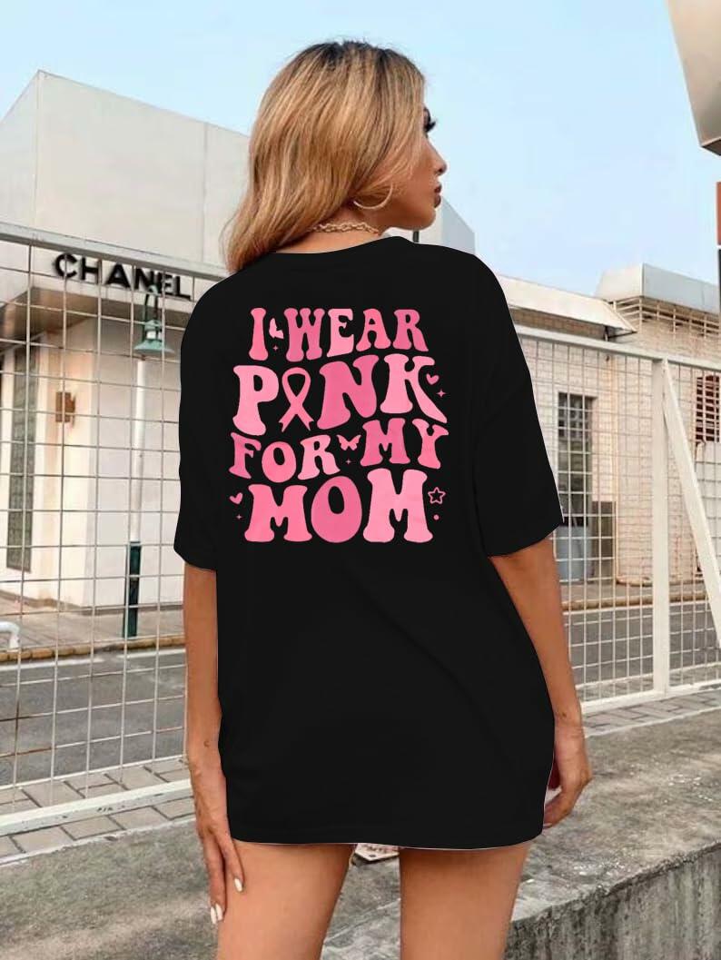 FASHGL I Wear Pink for My Mom T-Shirt Women Breast Cancer Awareness Pink - XL