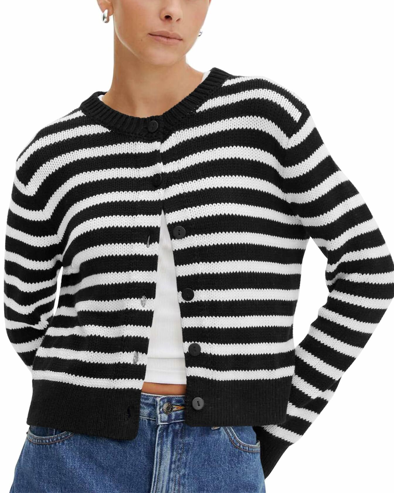 KIRUNDO Womens Black Striped Button Down Cardigan Sweater Size XL