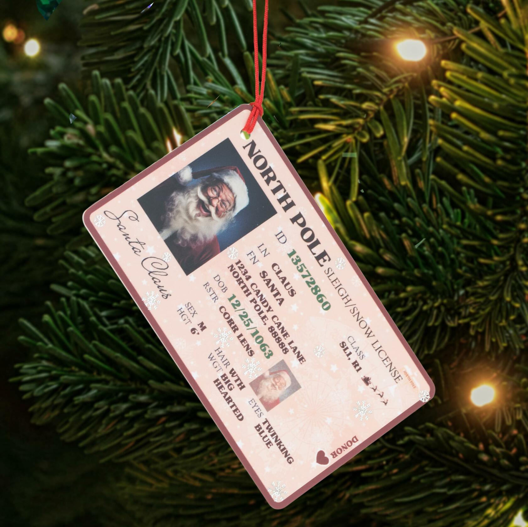 Santa's Lost Driver License Christmas Ornament with String & Envelope