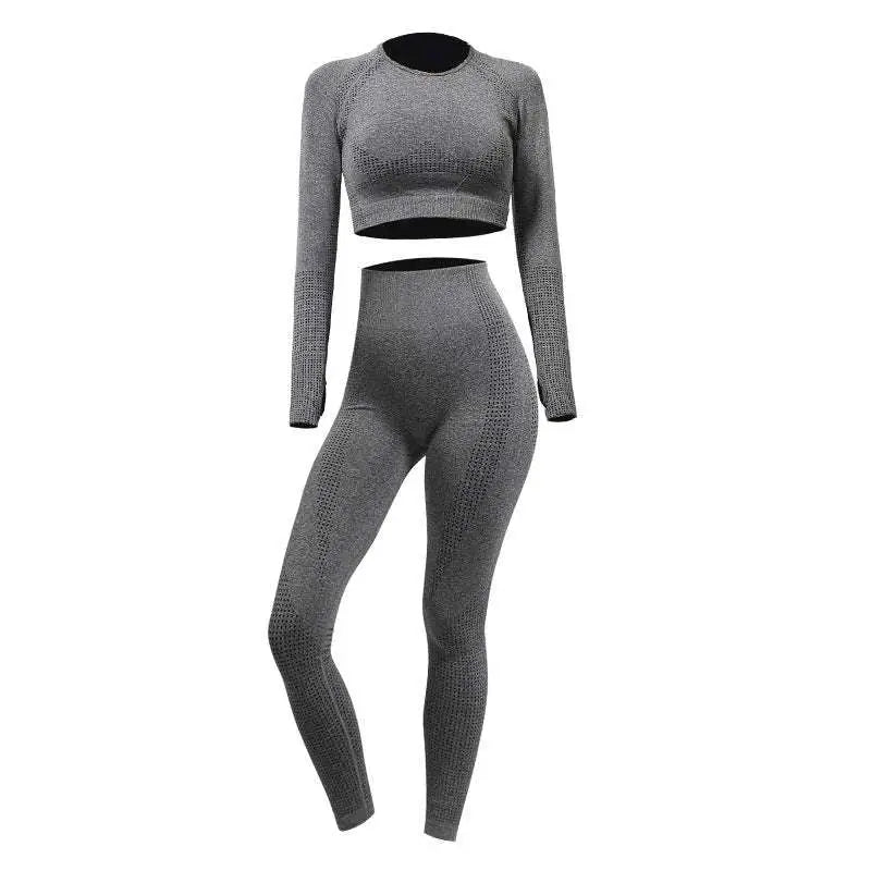 Orange Jacquard Seamless Yoga Two Piece Set