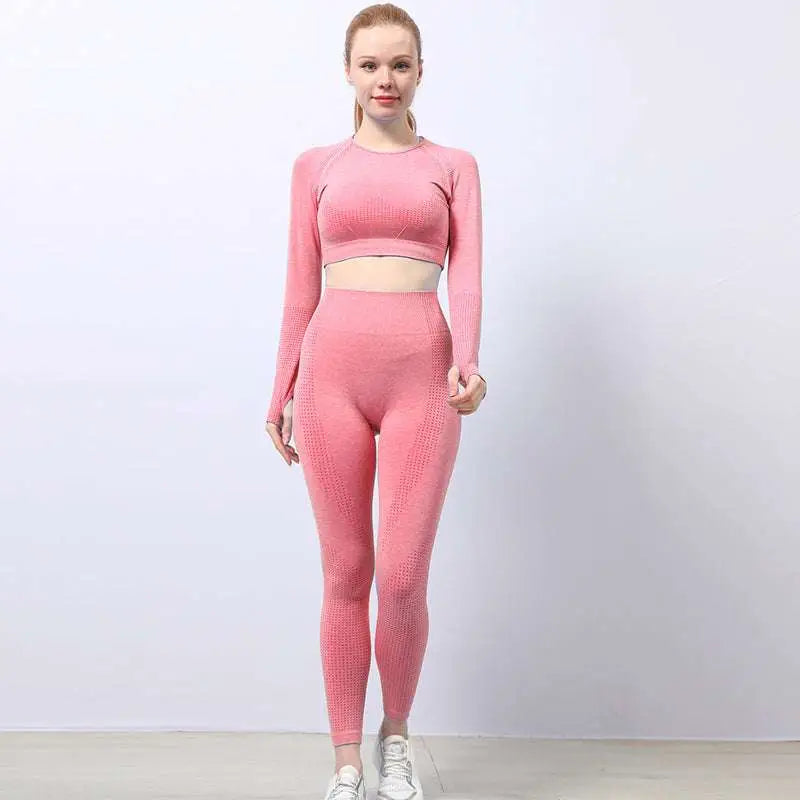 Orange Jacquard Seamless Yoga Two Piece Set
