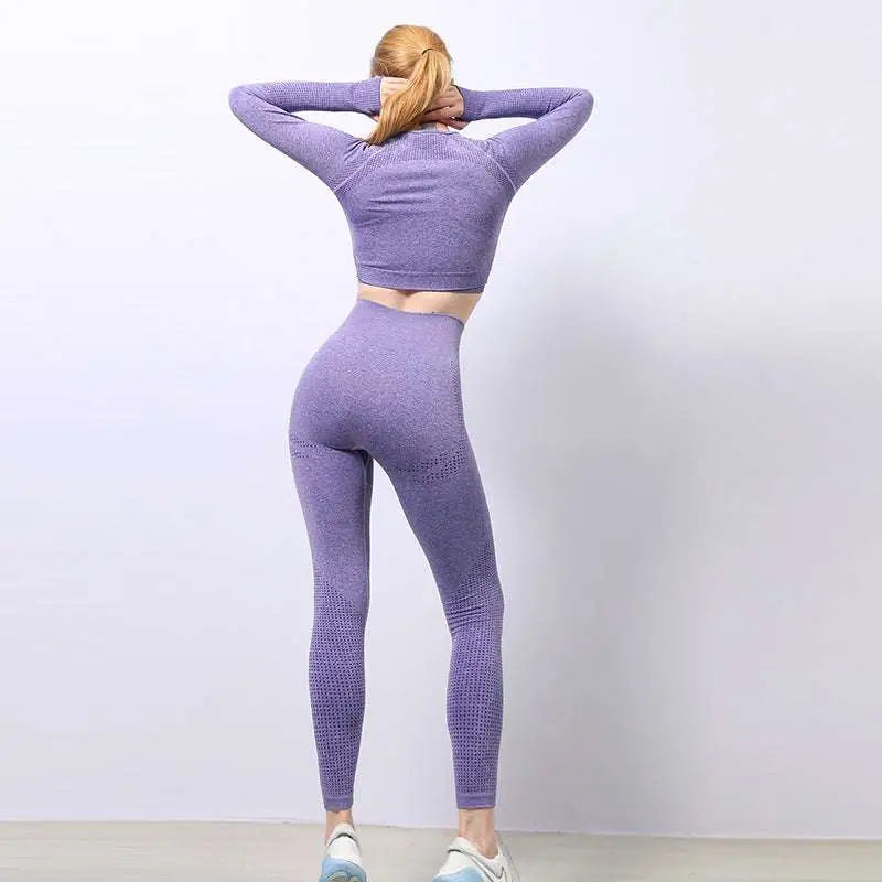 Orange Jacquard Seamless Yoga Two Piece Set