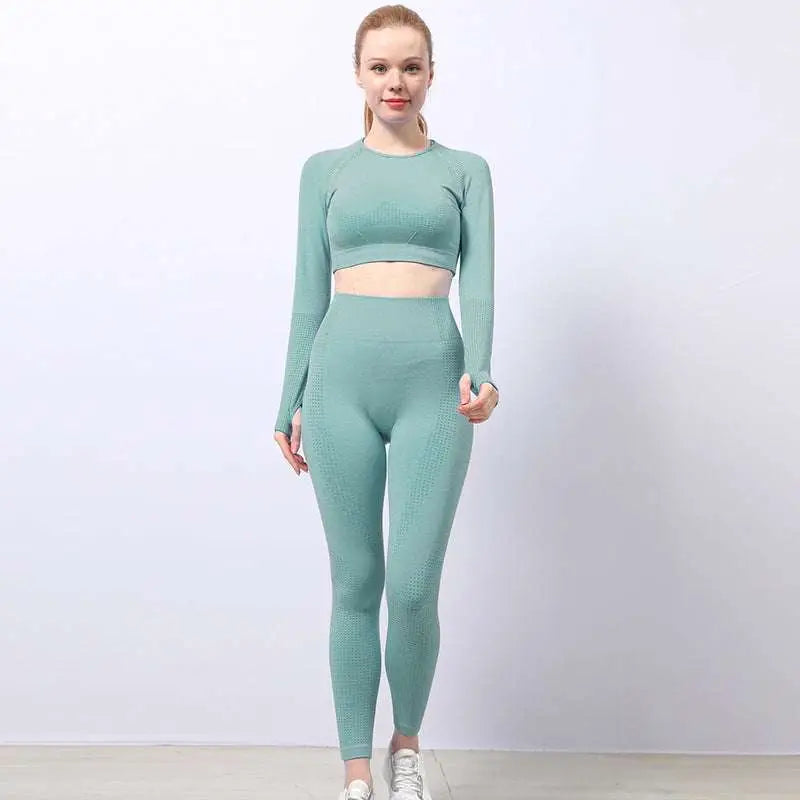 Orange Jacquard Seamless Yoga Two Piece Set