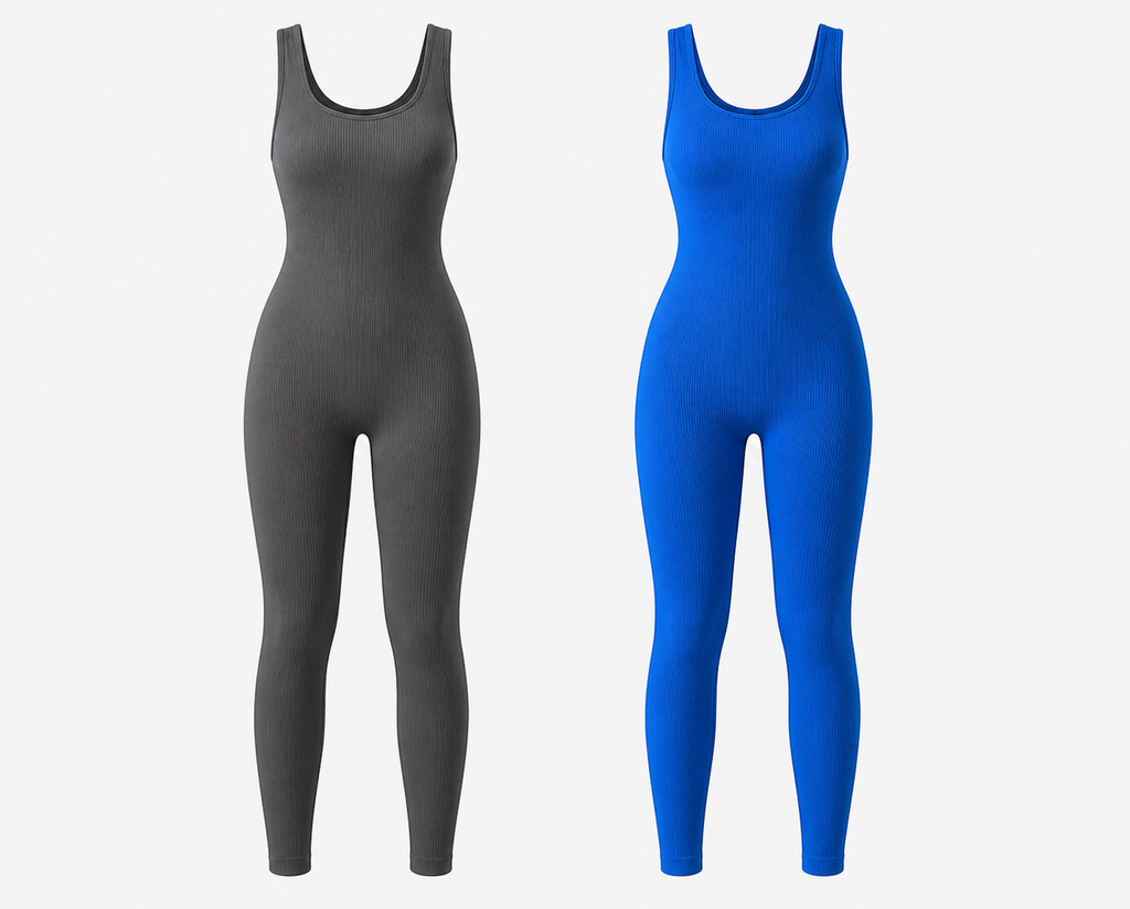 2 Pack Ribbed Solid Color Sport Casual Wear Jumpsuits