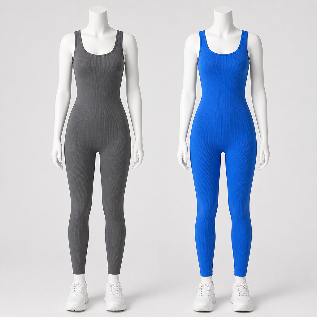 2 Pack Ribbed Solid Color Sport Casual Wear Jumpsuits