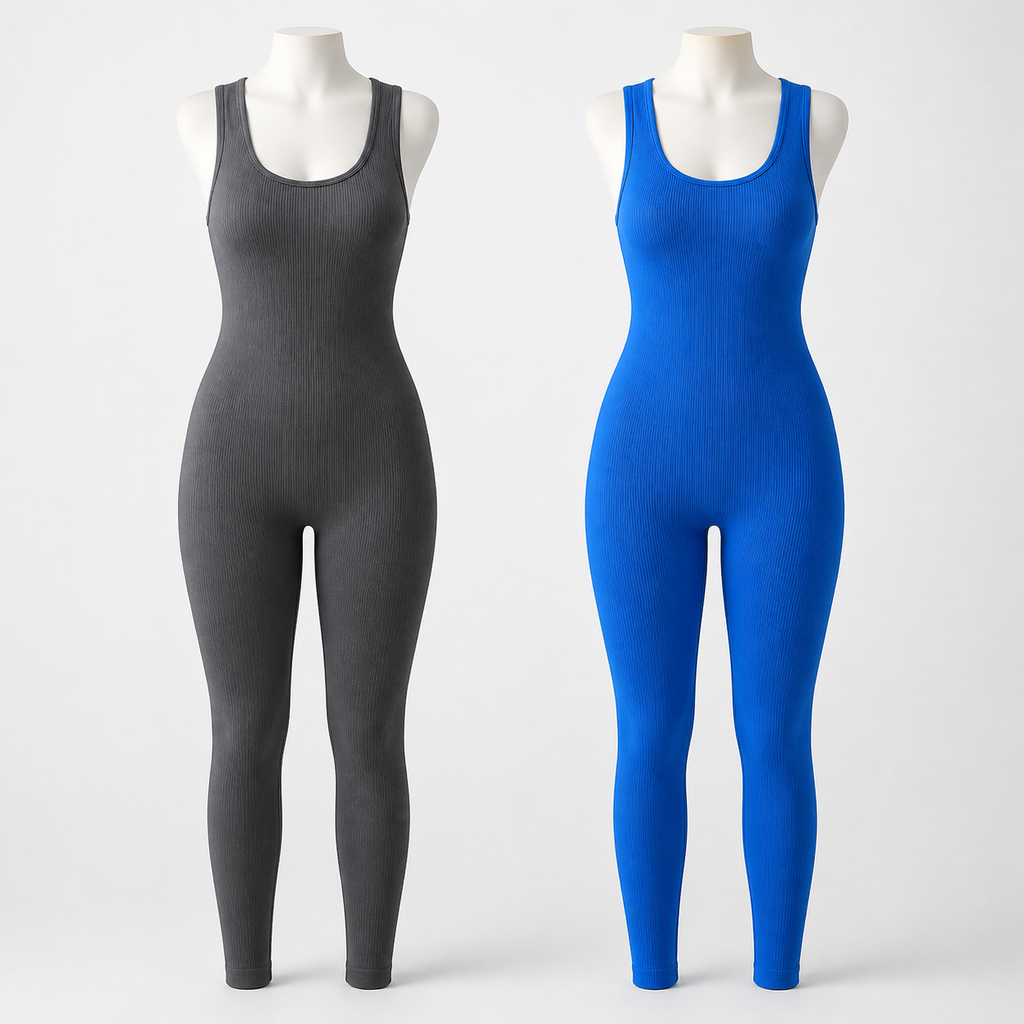 2 Pack Ribbed Solid Color Sport Casual Wear Jumpsuits