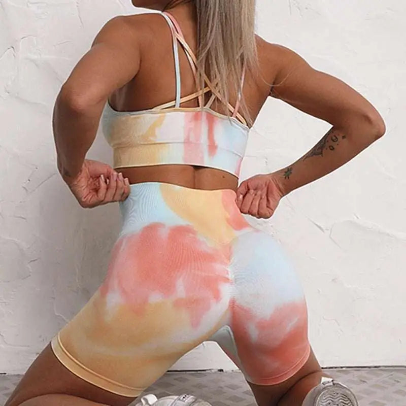 Pastel Tie Dye Crop Bra and Shorts Workout Set