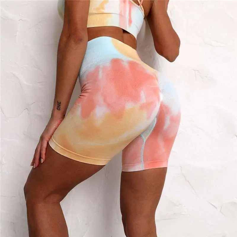 Pastel Tie Dye Crop Bra and Shorts Workout Set