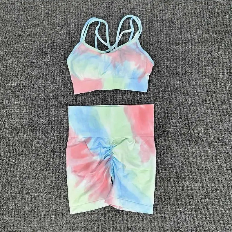 Pastel Tie Dye Crop Bra and Shorts Workout Set