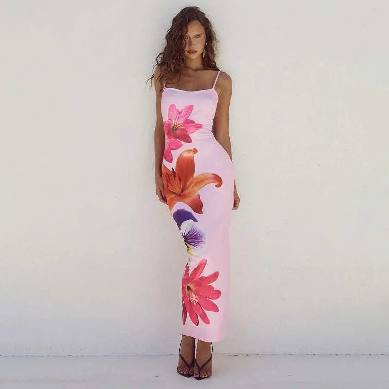 Pink Floral Strap Dress