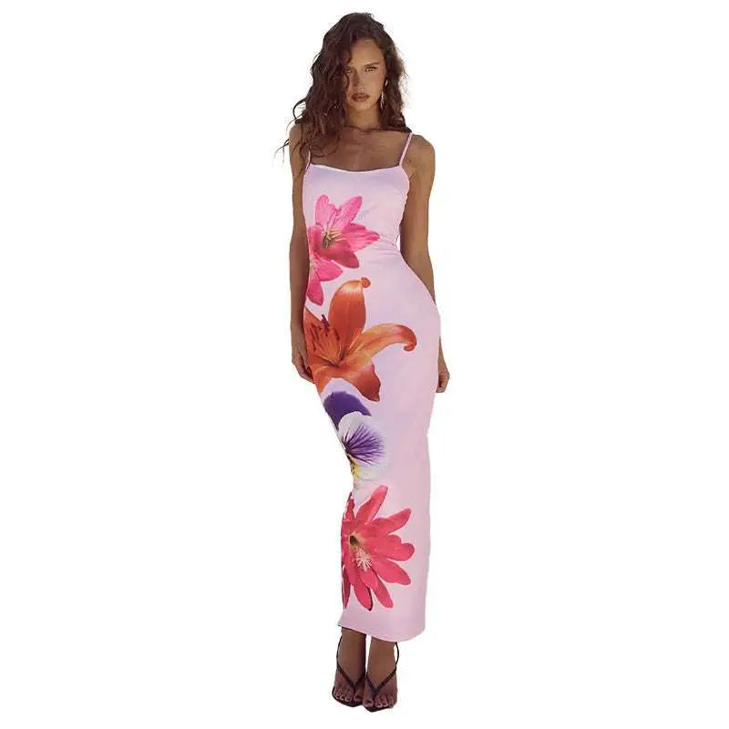 Pink Floral Strap Dress