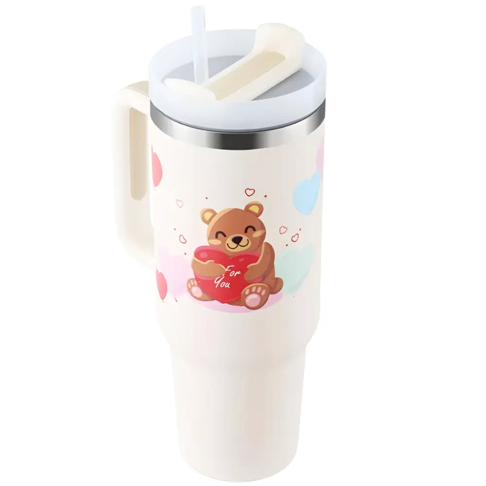 Pink Kiss Stainless Steel Handle Straw Insulated Tumbler