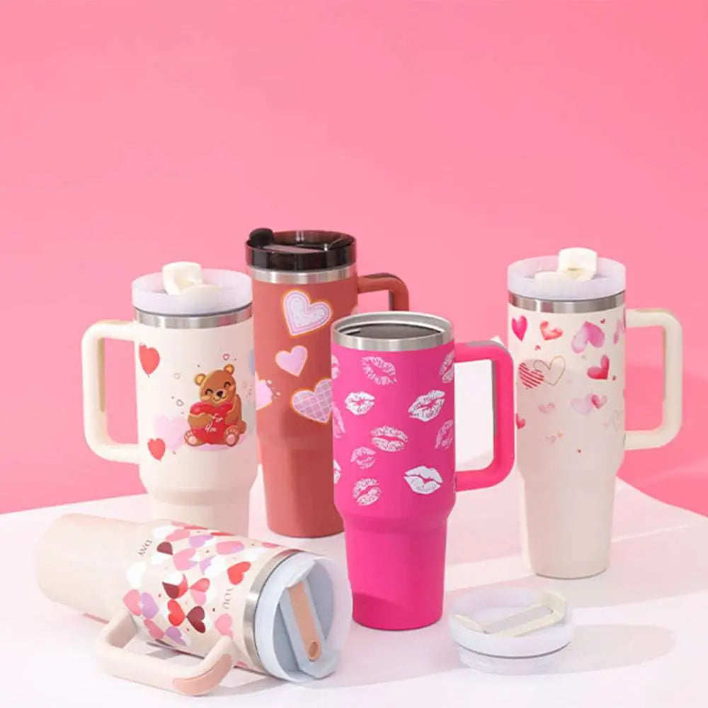 Pink Kiss Stainless Steel Handle Straw Insulated Tumbler