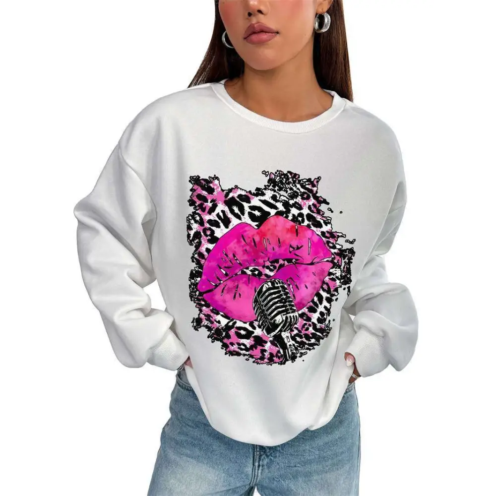 Pink Lips Graphic Crew Neck Sweatshirt