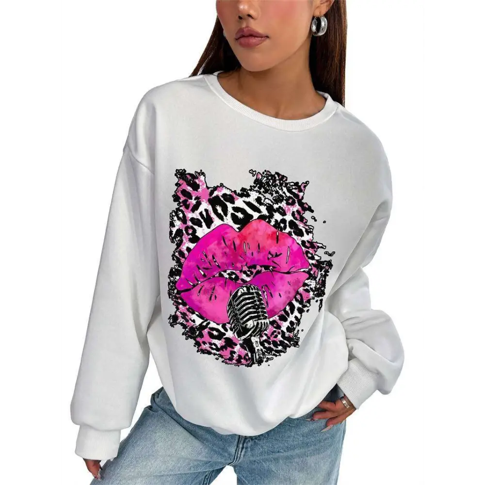 Pink Lips Graphic Crew Neck Sweatshirt