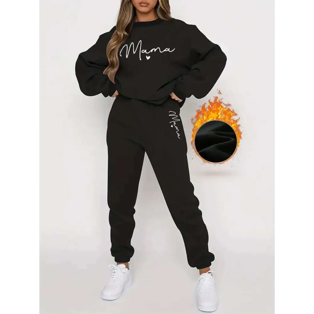 Pink Mama Long Sleeve Printed Fleece Jogger Set