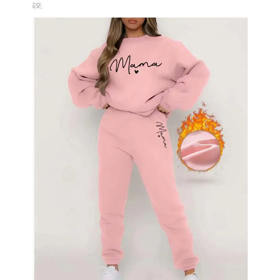 Pink Mama Long Sleeve Printed Fleece Jogger Set
