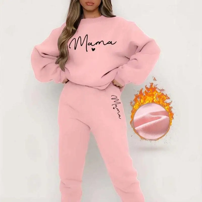Pink Mama Long Sleeve Printed Fleece Jogger Set
