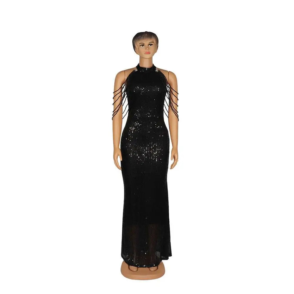 Pink Sequin African-Style High-Stretch Dress