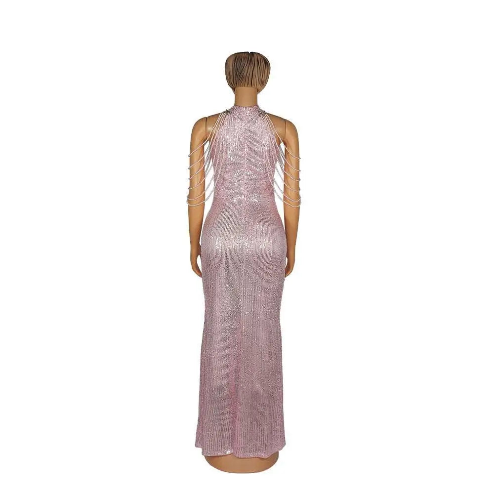 Pink Sequin African-Style High-Stretch Dress